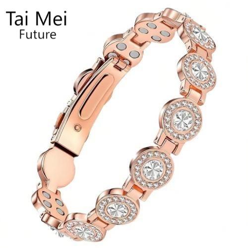 New Design --Copper Magnetic Bracelet with Zircon Stones 