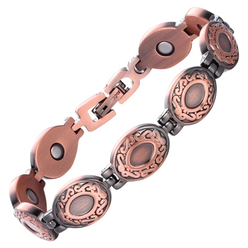 Women's Vintage Pure Red Copper Magnetic Bracelet | Antique Filigree Link | Ready Stock & OEM