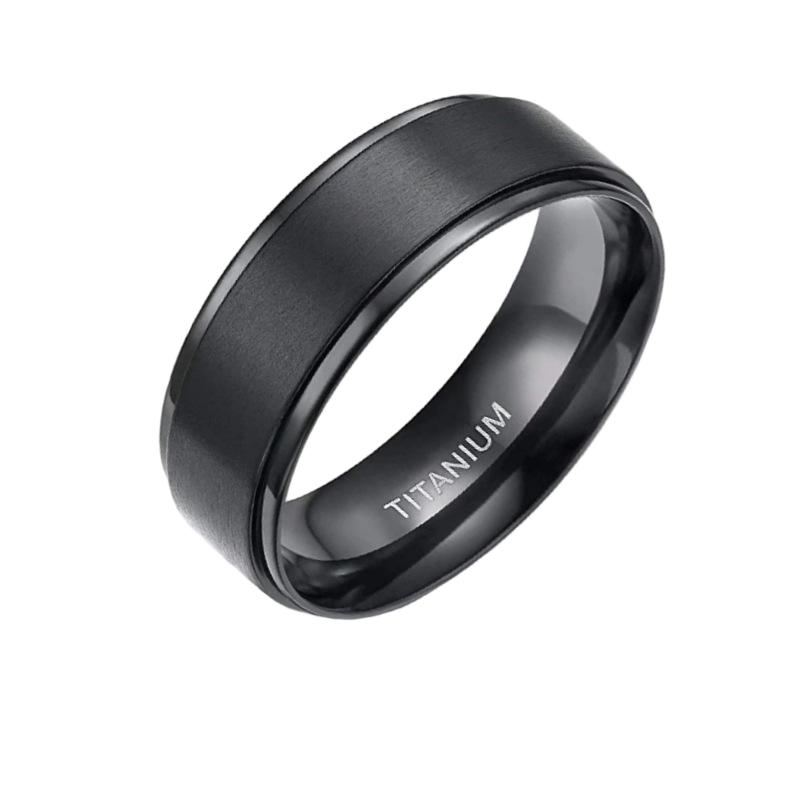 Pure Titanium Rings Stepped Edge Brushed Black & Silver | OEM & Ready Stock
