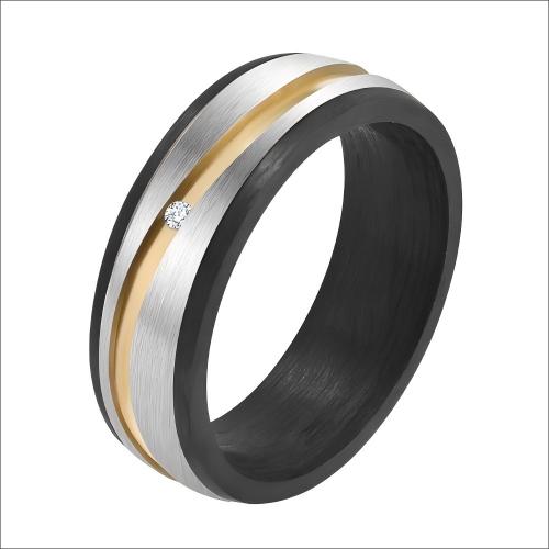 No MOQ Stock 7mm Titanium Ring with CZ Stone & Black Carbon Fiber | Lightweight Hypoallergenic Jewelry Fast Shipping